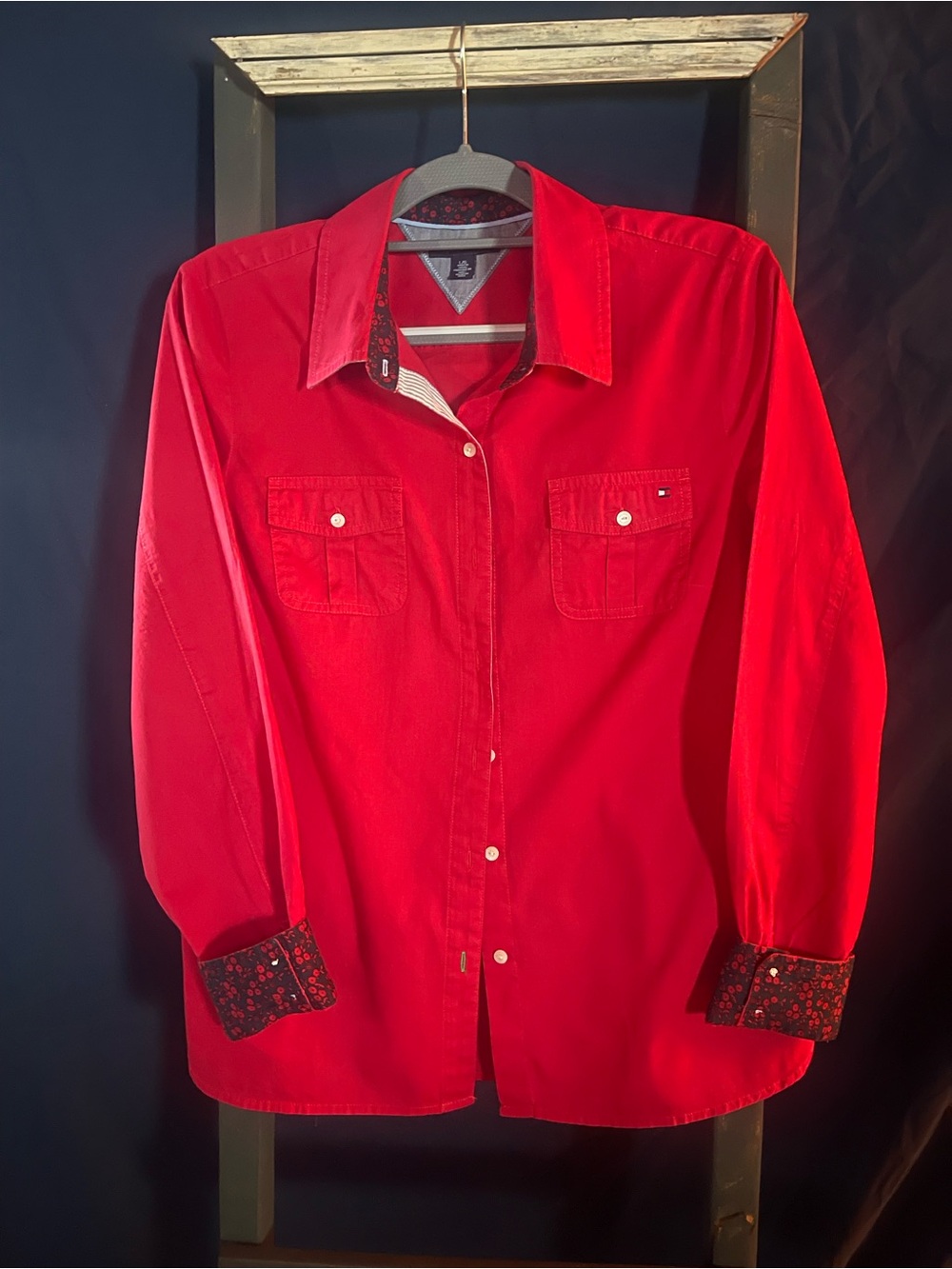 Tommy Hilfiger Red Button-Down Shirt with Patterned Cuffs